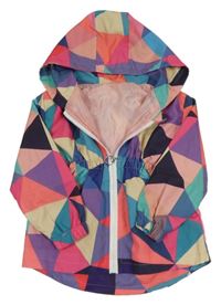 Barevná vzorovaná šusťáková jarní parka s kapucí