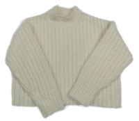 Smetanový žebrovaný chlupatý oversize svetr Next