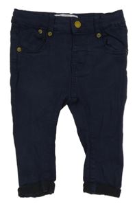 Tmavomodré plátěné kalhoty Zara