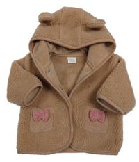 Hnědá huňatá propínací mikina s kapsami s mašlemi a kapucí Next