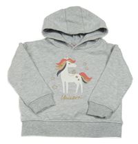 Šedá melírovaná mikina s jednorožcem a kapucí Primark