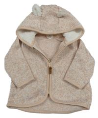 Růžovo-bílá melírovaná pletená propínací mikina s kapucí H&M