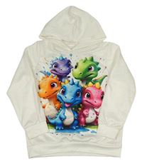Bílá mikina s dinosaury a kapucí
