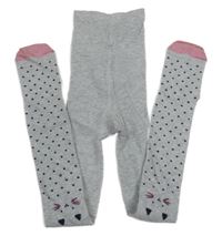 Šedé melírované puntíkaté punčocháče s kočkami Next