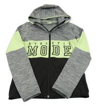 Šedo-zeleno-černá sportovní propínací mikina s nápisem a kapucí H&M