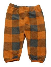 Cihlovo-tmavošedé kostkované fleecové tepláky Ergee