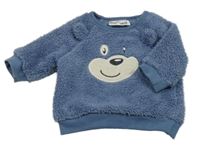 Tmavomodrá chlupatá mikina s medvědem Ergee