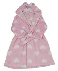 Růžový chlupatý župan se srdíčky a kapucí s čumákem Primark
