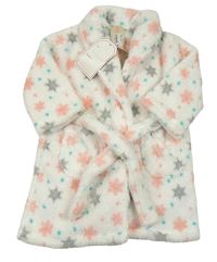 Nové - Bílý puntíkatý chlupatý župan s hvězdami Crafted