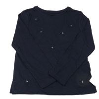 Nové - Tmavomodré triko s květy s flitry St. Bernard