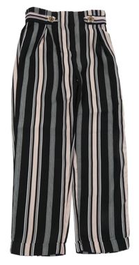 Černo-růžovo-bílé pruhované lehké kalhoty Firetrap