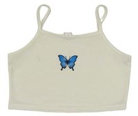 Smetanový crop top s motýlem Shein