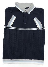Tmavomodré pletené polo tričko s pruhy River Island