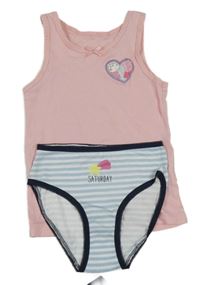 2set - Růžová košilka s Pepou + bílo-světlemodré pruhované kalhotky s kometou