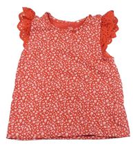 Červeno-bílé květované tričko s volánky Topomini