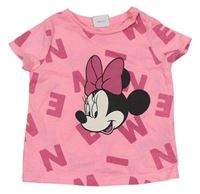 Růžové tričko s písmeny a Minnie Disney