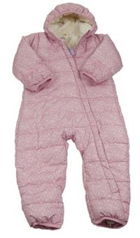 Nove- Světlerůžová květovaná šusťáková zimní kombinéza s kapucí Lily & Dan