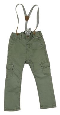 Khaki skinny rifle s kšandami H&M