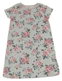 Šedo-růžové teplákové květované šaty H&M