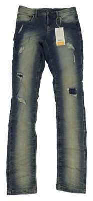 Nové - tmavomodro-béžové skinny rifle Name it