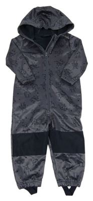 Tmavošedá softshellová kombinéza s roboty a kapucí lupilu