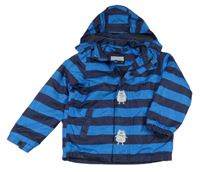 Modro-tmavomodrá pruhovaná šusťáková jarní bunda s kapucí Impidimpi