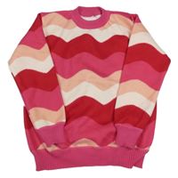 Růžovo-světlerůžový vzorovaný podšitý svetr