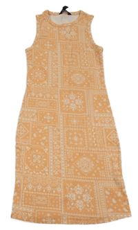 Oranžové vzorované žebrované šaty New Look