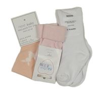 Nové - 3x ponožky - bílé + světlerůžové s králíkem + světlerůžové 