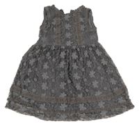 Šedé tylové podšité šaty s výšivkami Next