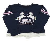 Tmavomodrá lehká mikina s jednorožci a bílým lemem Dopodopo