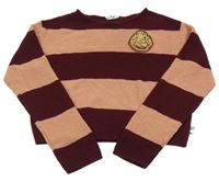 Růžovo-vínový pruhovaný crop svetr s nášivkou - Harry Potter H&M