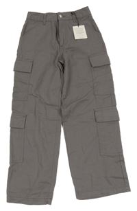 Nové - šedé plátěné široké kalhoty s kapsami New Look