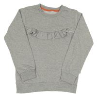 Šedá melírovaná mikina s volánkem 