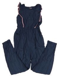 Tmavomodrý lehký kalhotový overal s volánky alive