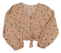 Starorůžová crop propínací halenka s kvítky H&M