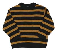 Hnědo-černý pruhovaný svetr s kapsou H&M