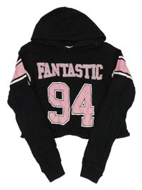 Černá crop mikina s růžovým číslem a kapucí H&M