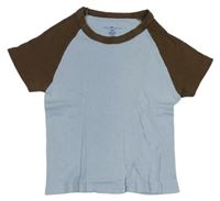 Světlemodro-hnědé žebrované tričko