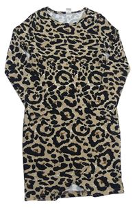 Pískovo-černé šaty s leopardím vzorem Shein