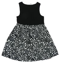 Černo-bílé bavlněno/plátěné šaty se vzorovanou sukní George