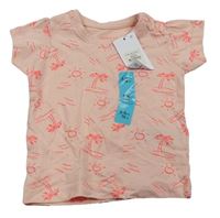 Růžové tričko s palmami a sluníčky zn. Primark