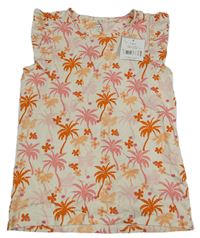 Bílo-růžovo-oranžový top s palmami John Lewis