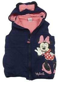 Tmavomodrá tepláková zateplená vesta s Minnie a kapucí zn. Disney