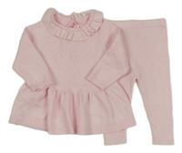 2set - Růžová svetrová vzorovaná tunika s límečkem + růžové žebrované legíny Nutmeg