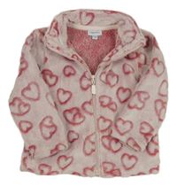 Růžová plyšová propínací mikina se srdíčky 