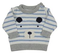 Bílo-modro-šedý pruhovaný svetr s čumákem Nutmeg