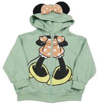 Zelená propínací mikina s Minnie a kapucí H&M
