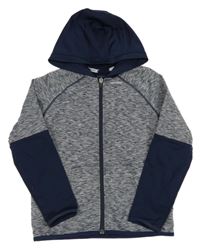 Tmavomodro-bílá melírovaná propínací sportovní mikina s kapucí Artengo