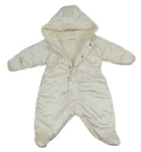 Bílá šusťáková puntíkatá lesklá zimní kombinéza s kapucí 